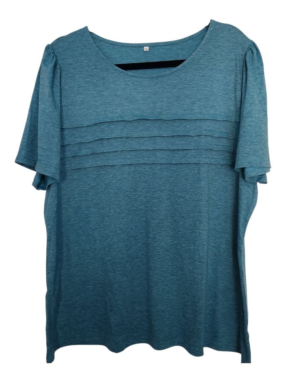 Unbranded Womens Teal Short Sleeve Peartial Pleated Front Top Size XXL